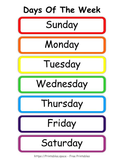 Day Of The Week Chart Printable